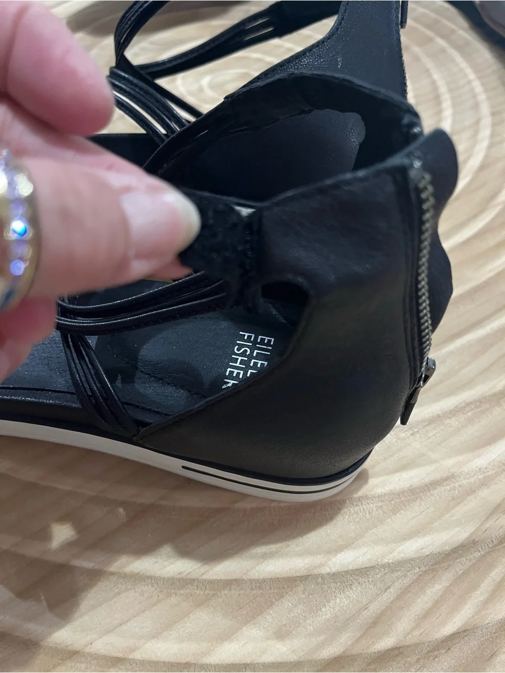 Eileen Fisher Black Multi-Strap Leather Ankle Sandals